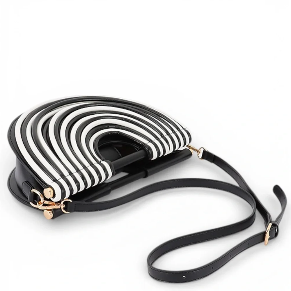 Black & White Striped Vegan Leather Clutch Bag